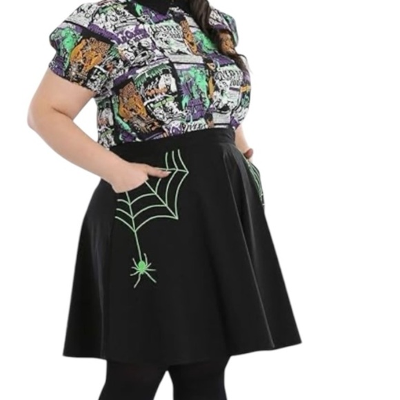 Hell Bunny Miss Muffet Black & Green Circle Mini Skirt Women’s Small - Picture 5 of 12